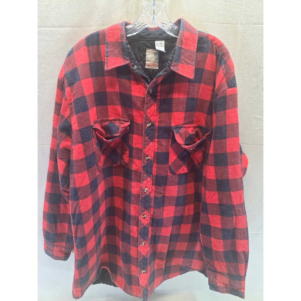 Outdoor Exchange Mens XL Tall Quilted Flannel Shirt Jacket Red Buffalo Plaid‎